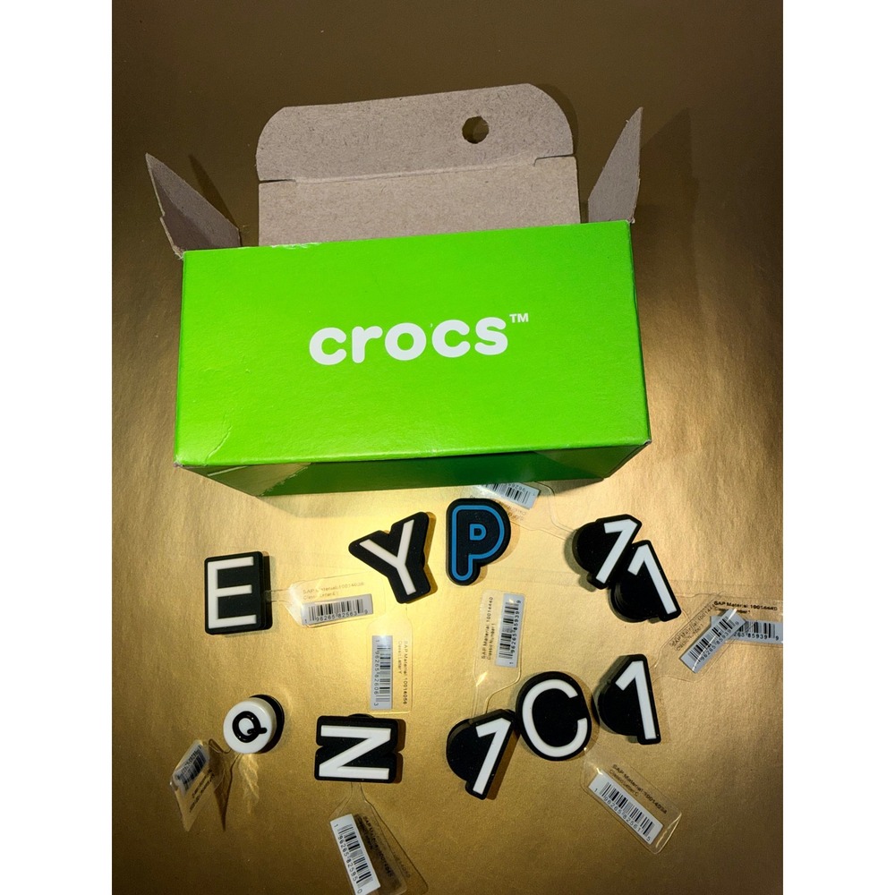 10 Crocs Jibbitz Shoe Charms Letters Numbers‎ Black White Blue NEW